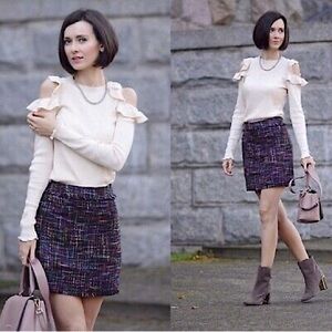 H&M Rainbow Tweed Mini Skirt Multicolour Chanel Vibes Office Date Night, EUC, 10